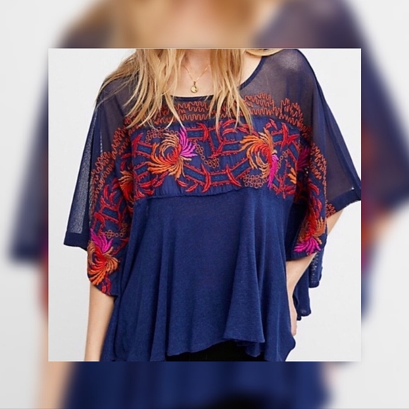 Free People Tops - Free People Love Letter Embroidered Poncho Top S